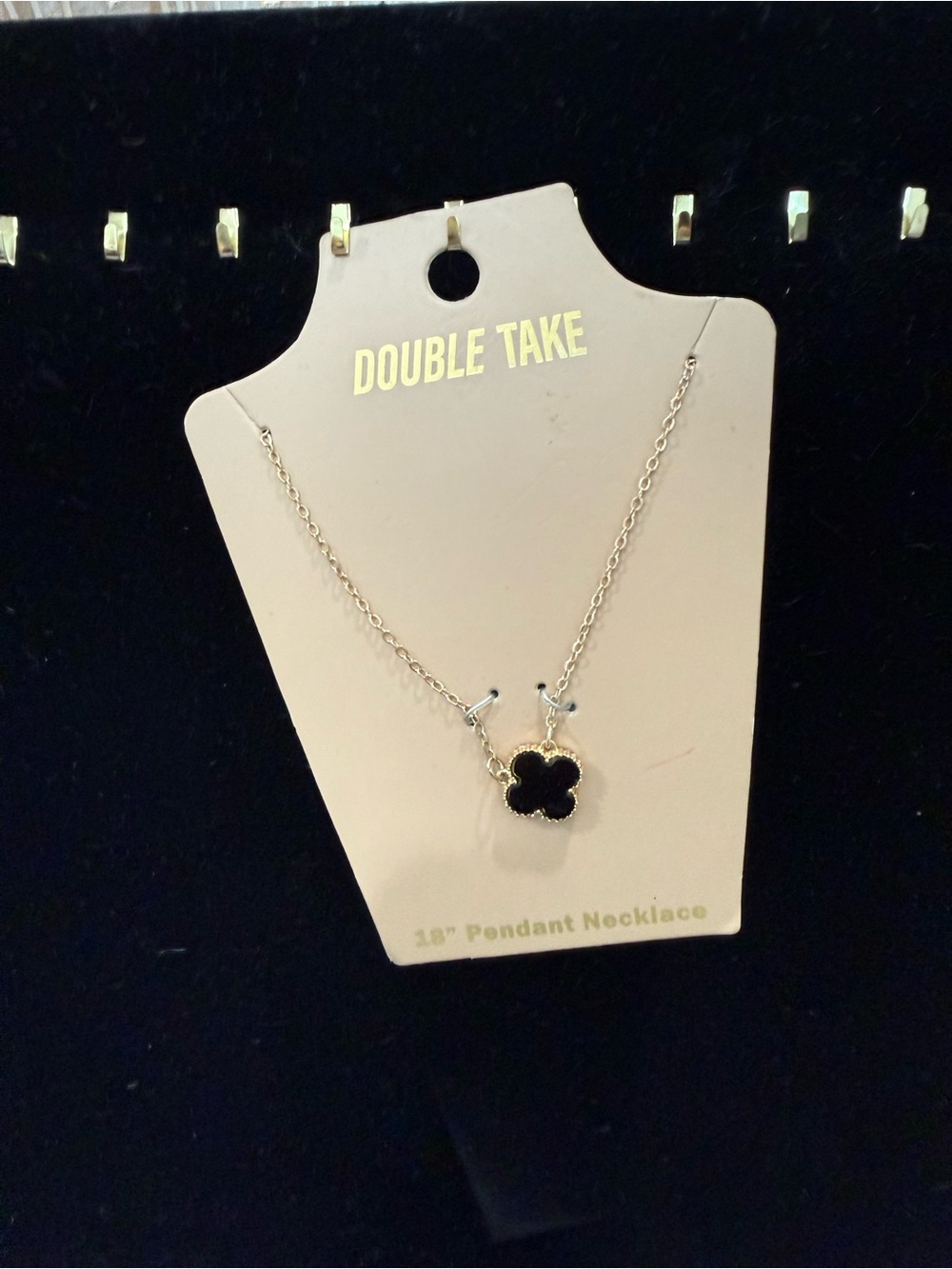 Double Take Gold Chain Necklace with Black Clover Pendant